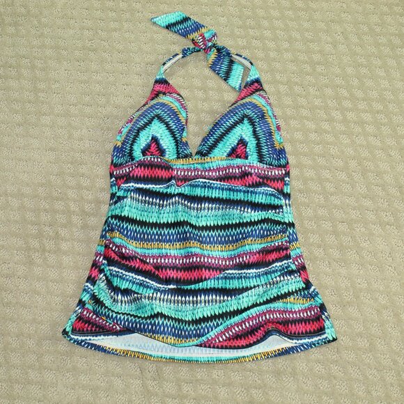 Profile by Gottex Swimwear Halter Multicolor Tankini Swim Top Women's Size 8 - Picture 1 of 5